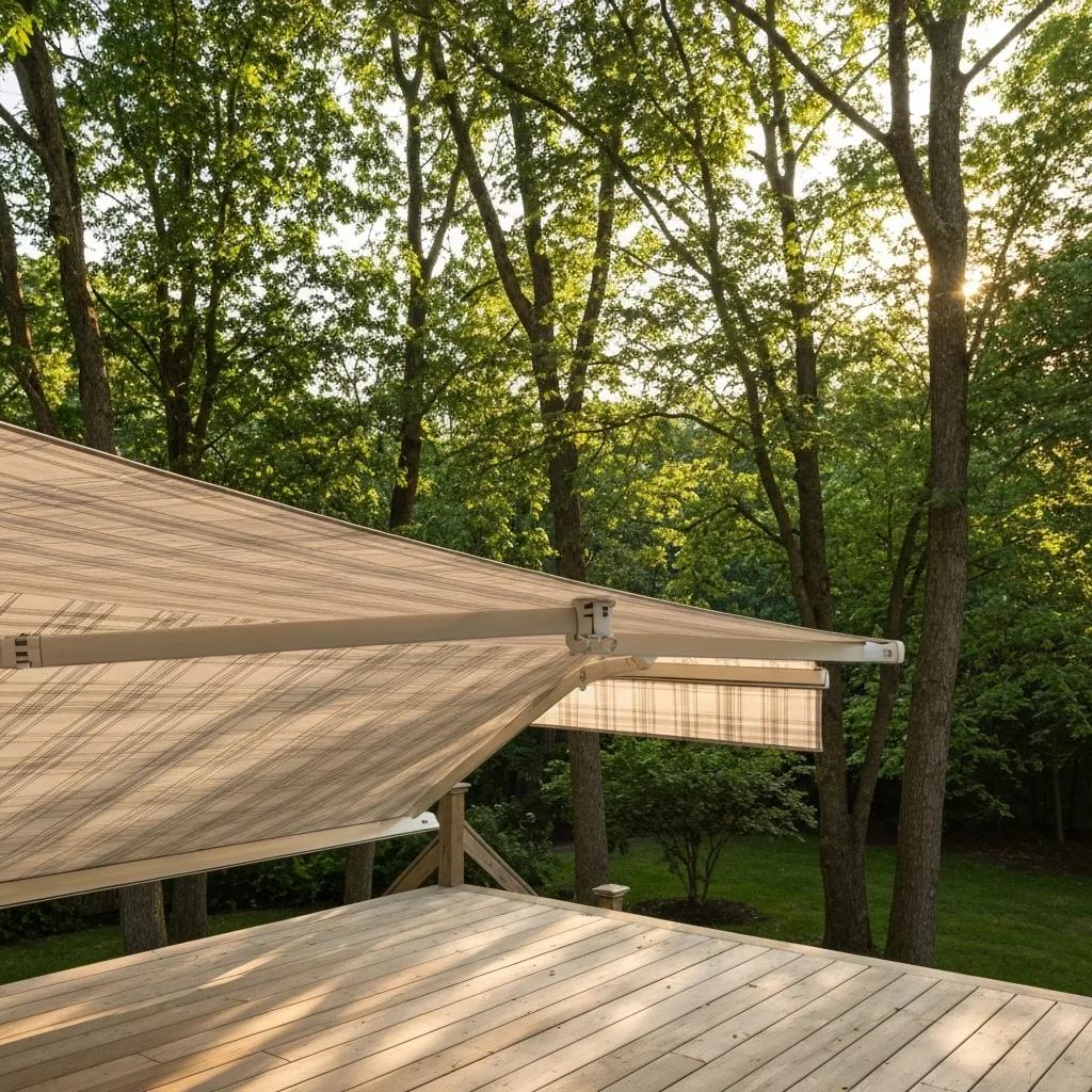 A retractable awning partially extended over a deck, showcasing its adaptability and stylish design
