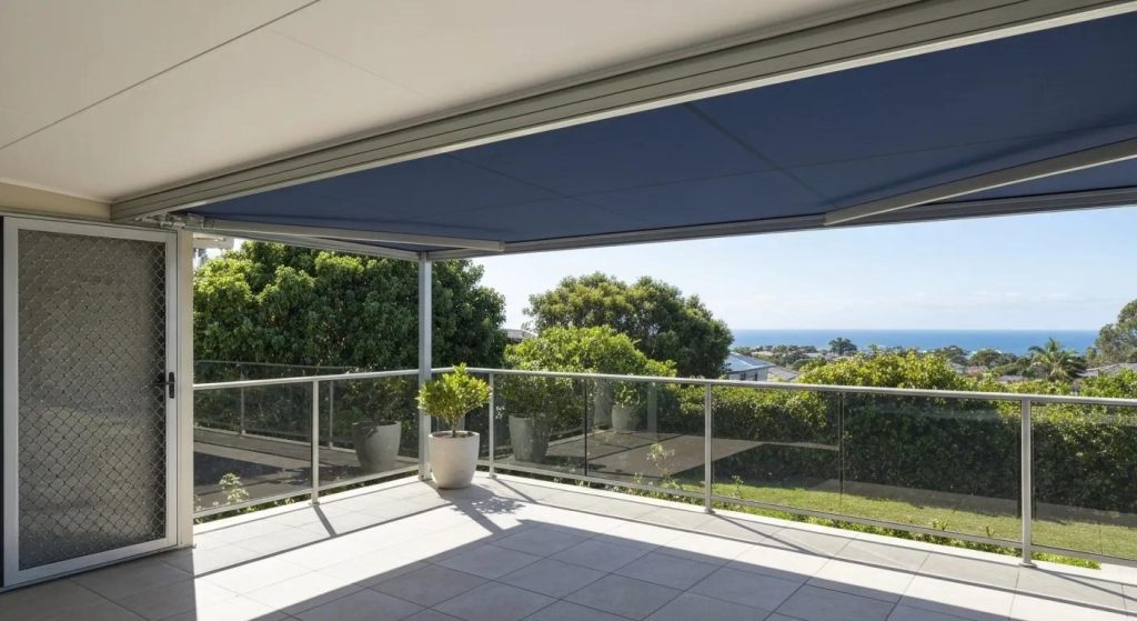 Stylish outdoor awning providing shade over a patio in Wollongong, showcasing durability and modern design