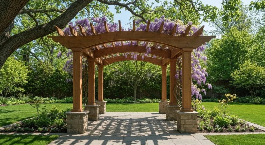 Beautiful pergola in a backyard enhancing outdoor living space