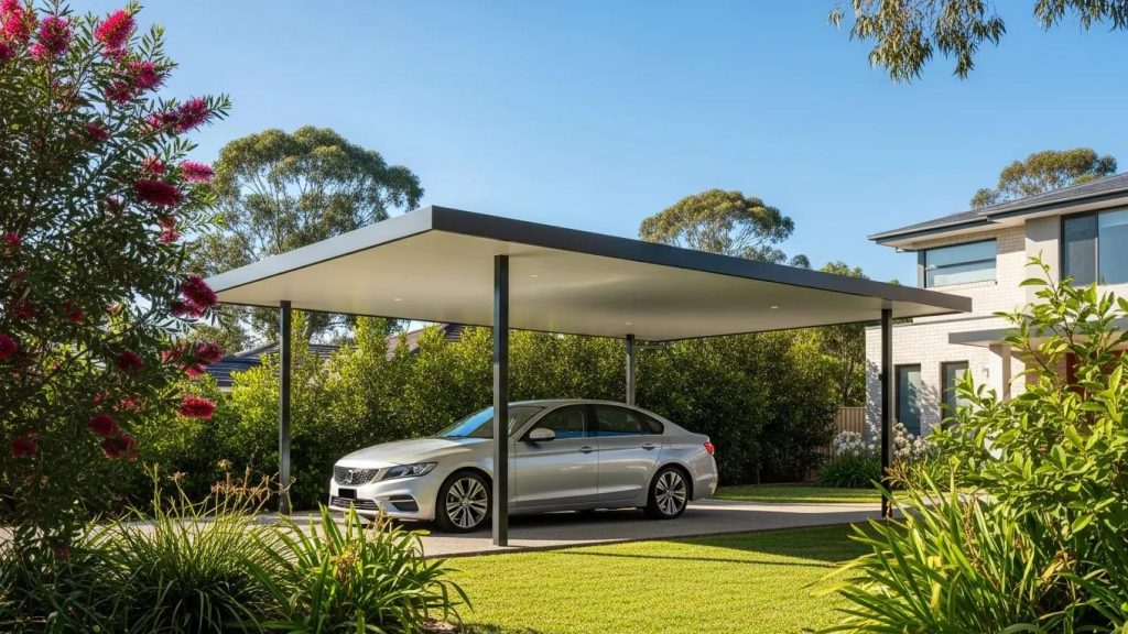 Modern carport installation in Wollongong with a vehicle parked underneath